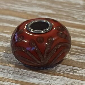 TROLLBEADS red glass bead sterling silver core red tinsel charm